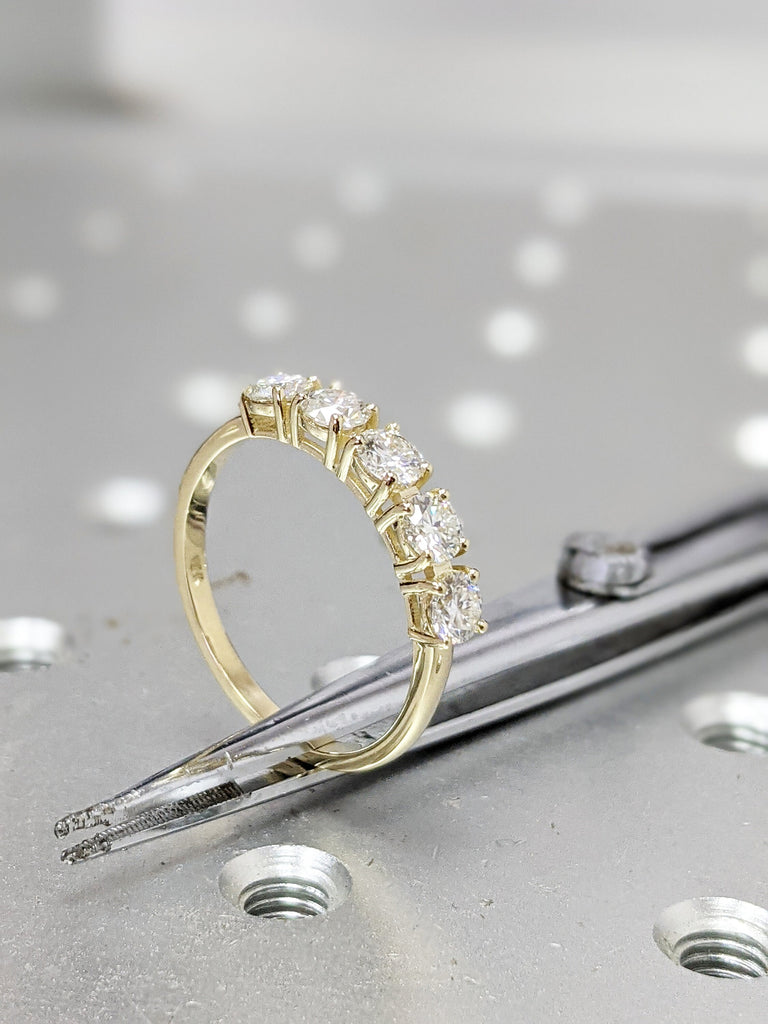 1 Carat 5 Stone Diamond Anniversary Ring Band 14K Yellow Gold, Anniversary Gift For Her, 5 year anniversary gift, half eternity band