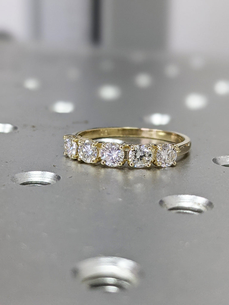 1 Carat 5 Stone Diamond Anniversary Ring Band 14K Yellow Gold, Anniversary Gift For Her, 5 year anniversary gift, half eternity band