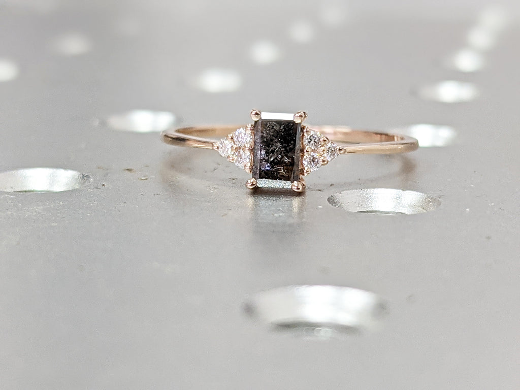 Vintage salt and pepper diamond engagement ring rose gold engagement ring diamond cluster ring wedding Bridal Anniversary Baguette Cut