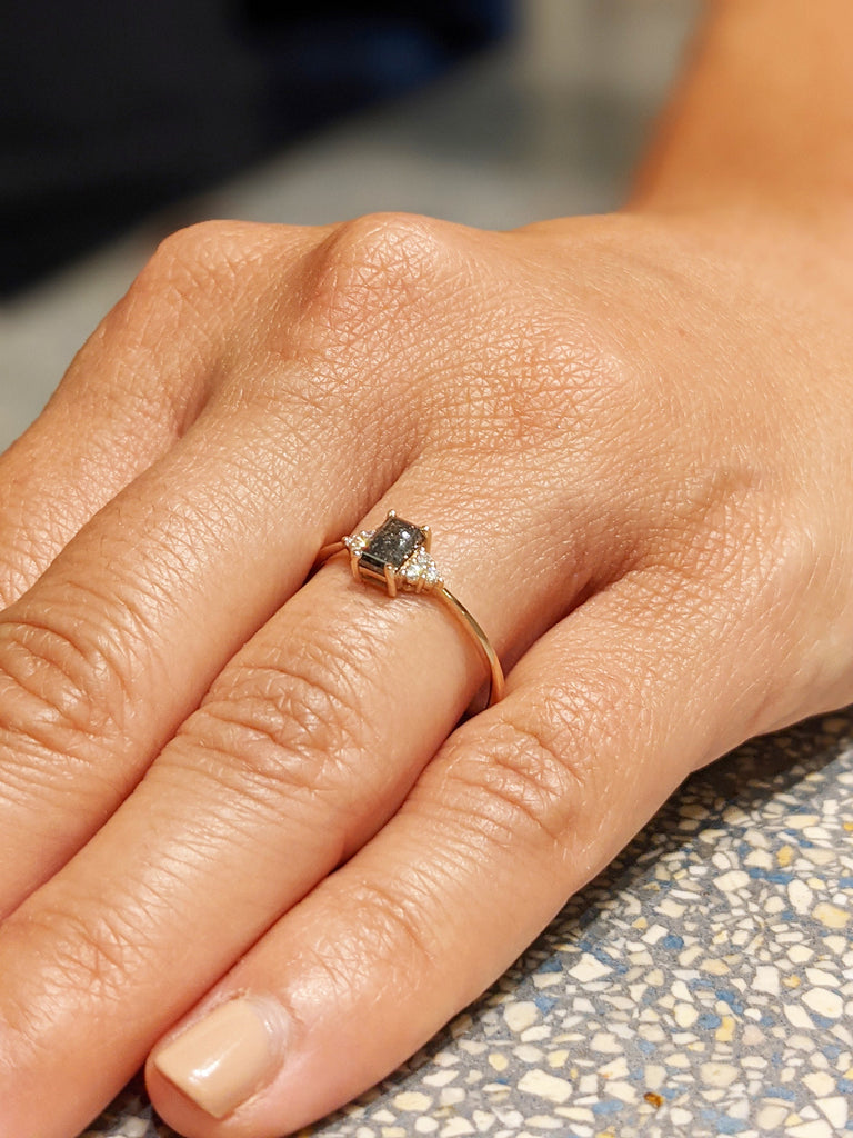 Vintage salt and pepper diamond engagement ring rose gold engagement ring diamond cluster ring wedding Bridal Anniversary Baguette Cut