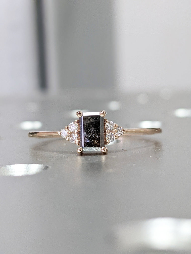 Vintage salt and pepper diamond engagement ring rose gold engagement ring diamond cluster ring wedding Bridal Anniversary Baguette Cut