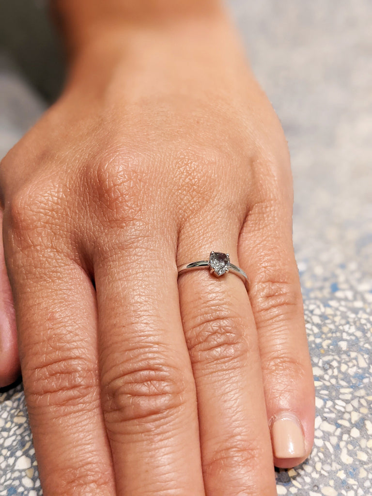 0.5ct Raw Salt and Pepper Diamond, Rose Cut Pear Diamond Ring, Unique Engagement, Black, Gray Pear, 14k Yellow, Rose, or White Gold