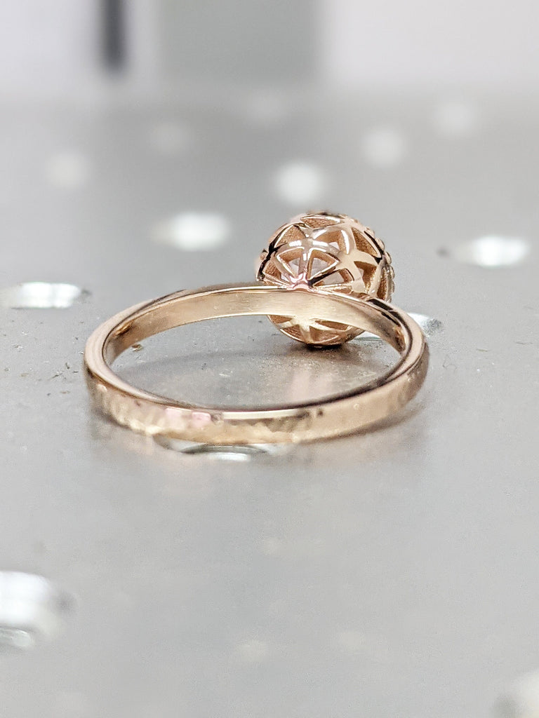 Hammered Bezel Set Morganite Ring Morganite Engagement Ring Rose Gold Round Cut Ring Stacking Minimalist Anniversary Simple Basic Everyday