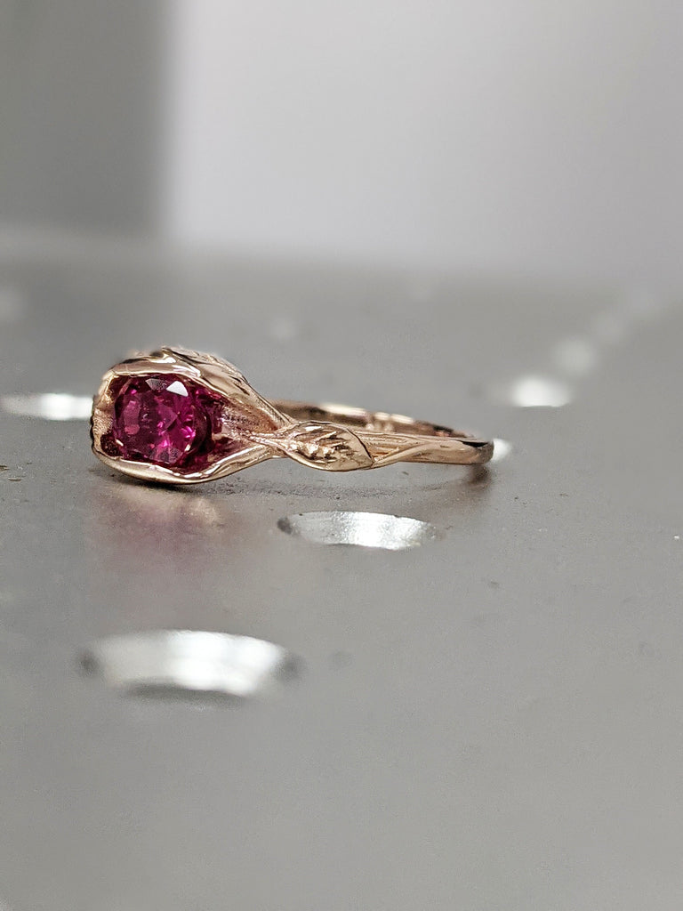 5mm Ruby Ring, Ruby Engagement Ring Leaf Engagement Ring Rose Gold Ruby Ring, Ruby Engagement Ring, Leaves Ring, Leaf Ring, Nature Ring