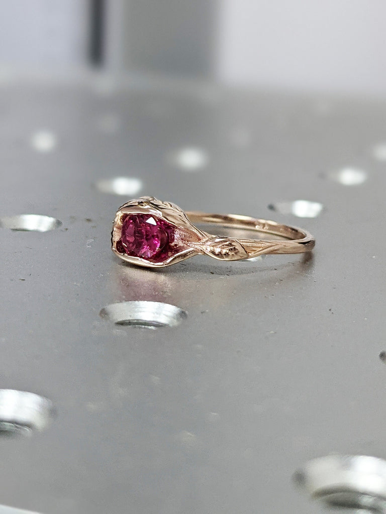 5mm Ruby Ring, Ruby Engagement Ring Leaf Engagement Ring Rose Gold Ruby Ring, Ruby Engagement Ring, Leaves Ring, Leaf Ring, Nature Ring