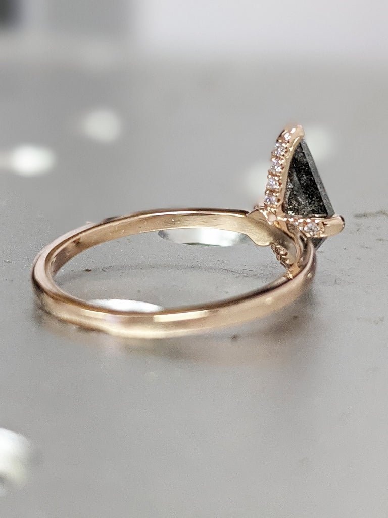 1920's Raw Salt and Pepper Diamond, Kite Diamond Ring, Unique Engagement Ring, Hidden Diamonds, Delicate Salt And Pepper Diamond Ring