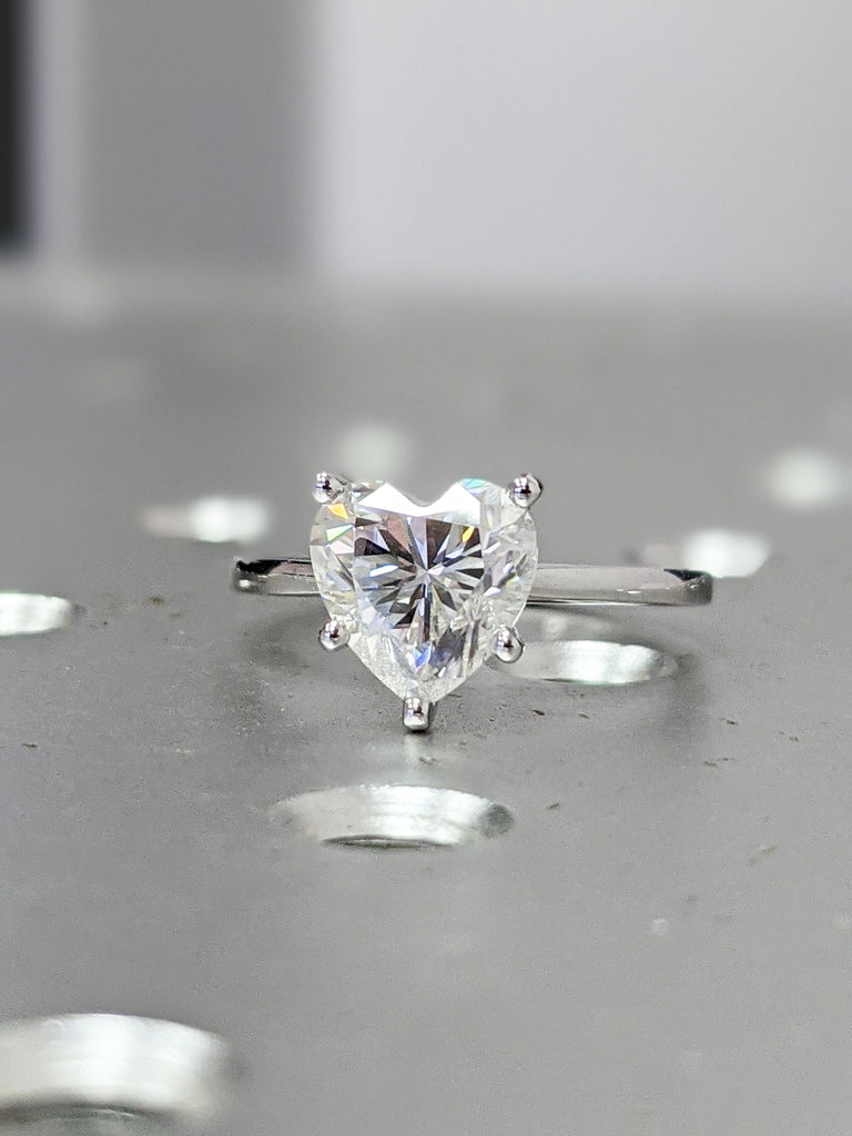 14K Solid Gold Engagement Ring / 2CT Heart Moissanite Diamond Wedding Ring/Moissanite Engagement Ring/Stack Ring/Promise ring/White gold