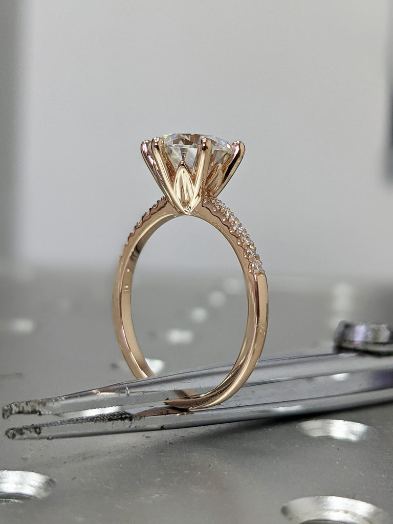 14K Solid Gold Rings/ 2CT Round Simulated Diamond Engagement Ring/ Stacking Rings/ Promise Ring/ Moissanite Ring/ White Gold Ring For Women