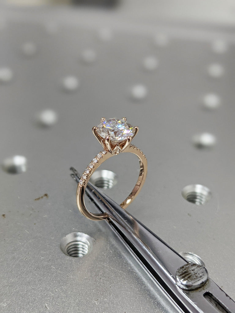 14K Solid Gold Rings/ 2CT Round Simulated Diamond Engagement Ring/ Stacking Rings/ Promise Ring/ Moissanite Ring/ White Gold Ring For Women