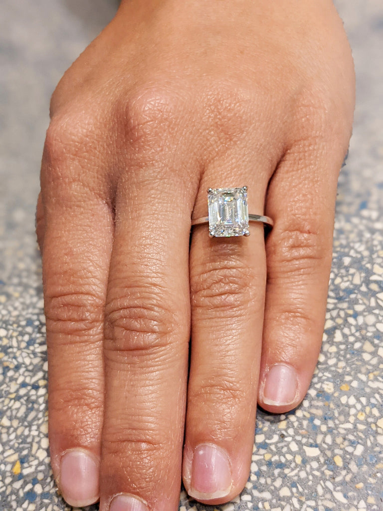 3 Carat Emerald Cut Solitaire Engagement Ring, Emerald Cut Engagement Ring, Emerald Cut Ring, 3 Ct Solid 14k Moissanite Engagement Ring