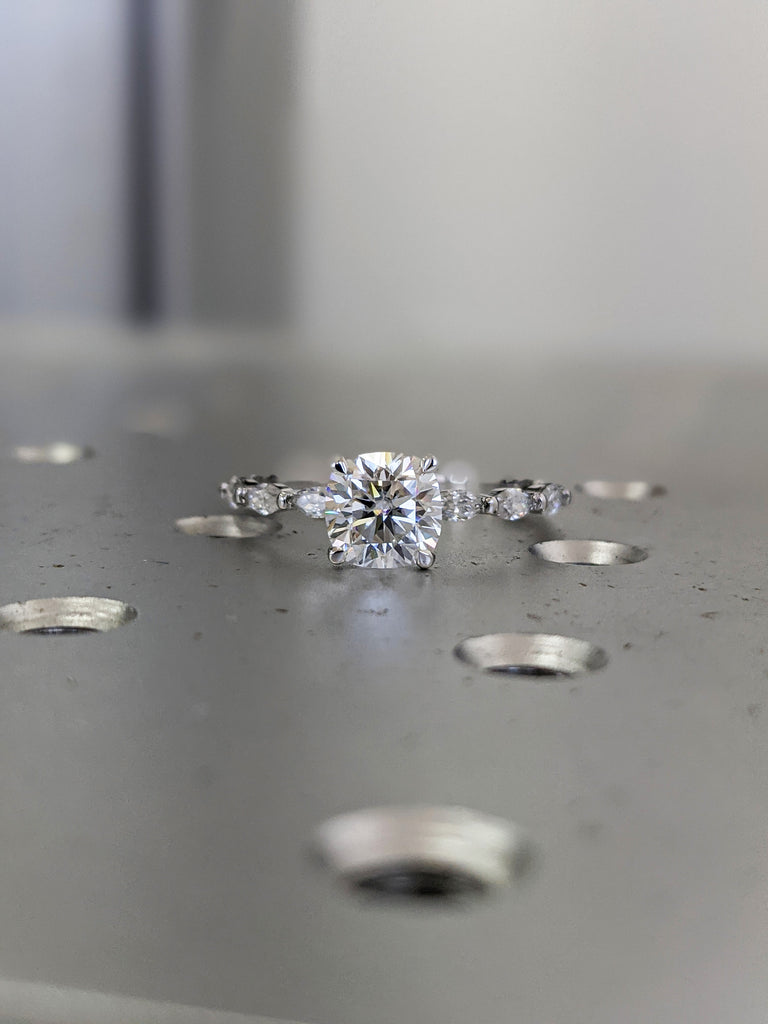 Colorless Cushion Marquise Moissanite Ring/ 7mm Cushion Cut Moissanite Engagement Ring/ Half Eternity Wedding Promise Ring/ Moissanite