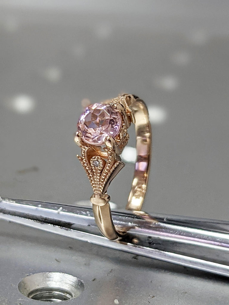 Rose Gold Morganite Ring Custom Gemstone Ring 14K or 18K White Yellow Rose Gold Fleur de Lis Pink Morganite Fleur-de-Lis Ring Solid