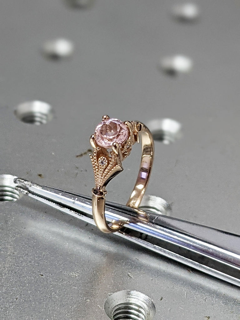 Rose Gold Morganite Ring Custom Gemstone Ring 14K or 18K White Yellow Rose Gold Fleur de Lis Pink Morganite Fleur-de-Lis Ring Solid