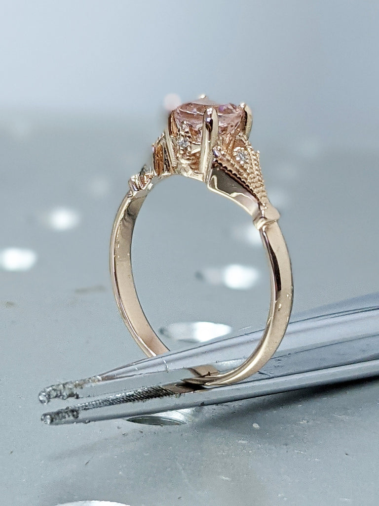 Rose Gold Morganite Ring Custom Gemstone Ring 14K or 18K White Yellow Rose Gold Fleur de Lis Pink Morganite Fleur-de-Lis Ring Solid