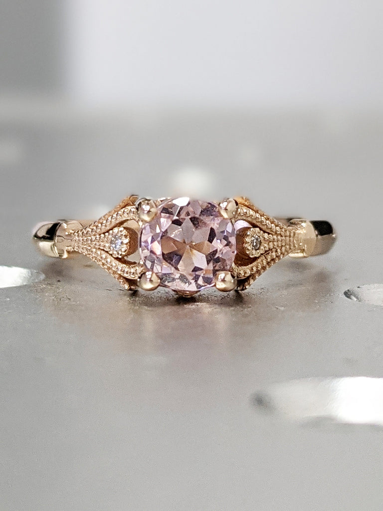 Rose Gold Morganite Ring Custom Gemstone Ring 14K or 18K White Yellow Rose Gold Fleur de Lis Pink Morganite Fleur-de-Lis Ring Solid