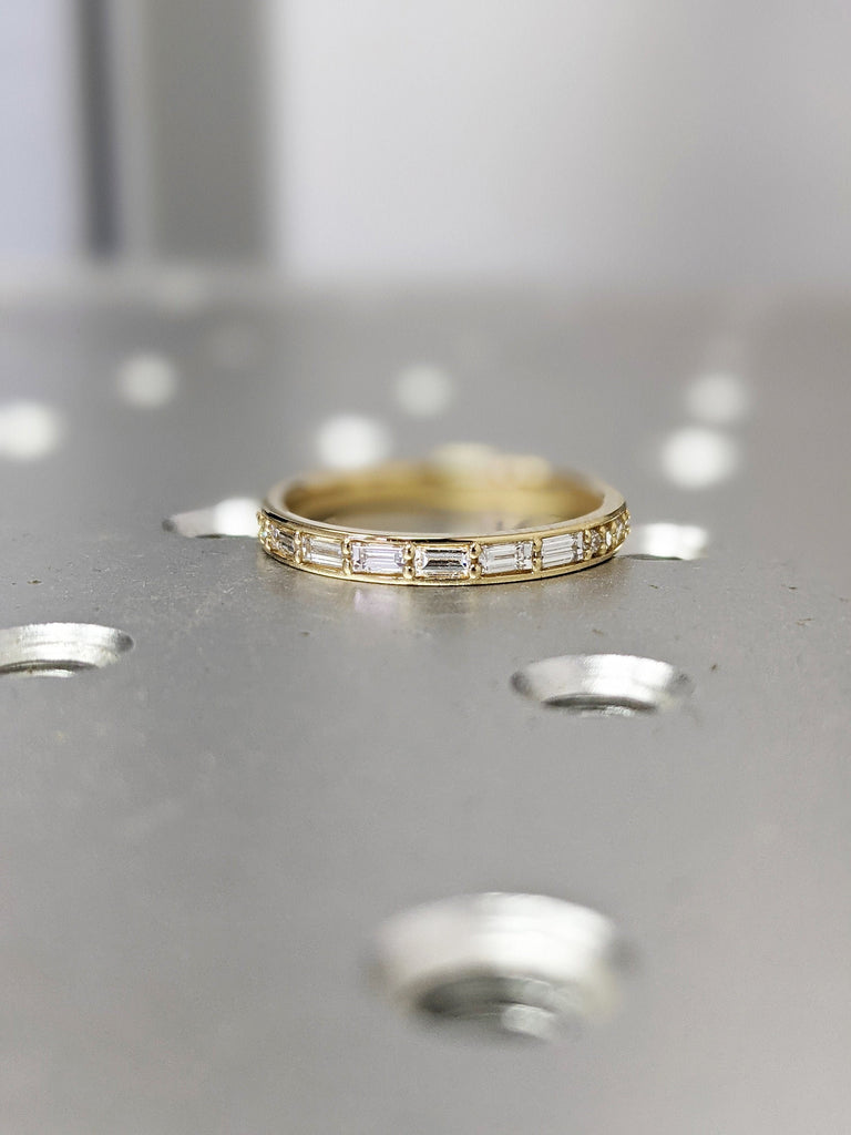 Baguette Diamond Ring / 14k Gold Half Eternity Baguette Diamond Stackable Ring / 2.0MM Ultra Thin Baguette Diamond Wedding Ring