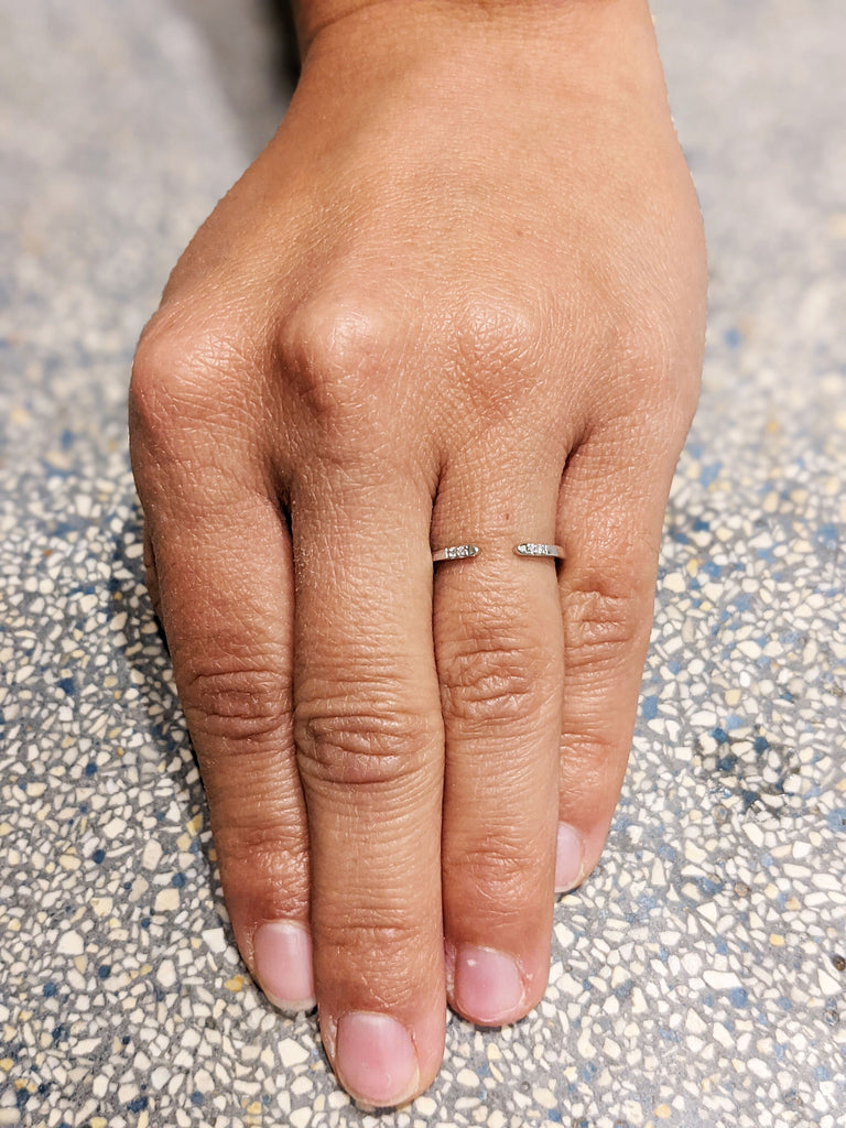 Diamond Wedding Band, Simple Diamond Wedding Ring,14k Solid White Gold Diamond Open Ring, Stacking Ring,Diamond Cuff Ring,Knuckle Ring