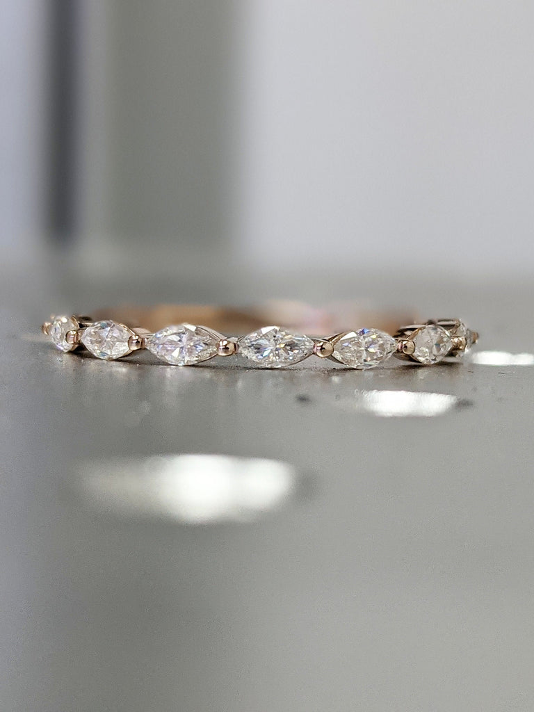 Art deco moissanite/moissanite ring vintage rose gold wedding band Half eternity antique marquise dainty Promise Matching wedding ring