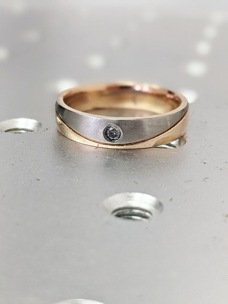 Salt and Pepper Diamond Ring Raw Diamond Ring Titanium Wedding Band, Rose Gold Titanium Wedding Ring, Rose Gold Plated Titanium Band 5mm