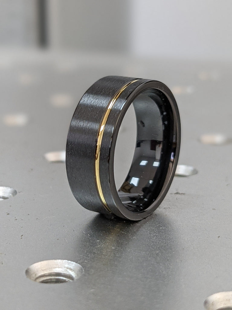 Mens Wedding Bands - Black Zirconium With 14k Gold. Black Wedding Rings, Black Wedding Bands, Black Ring