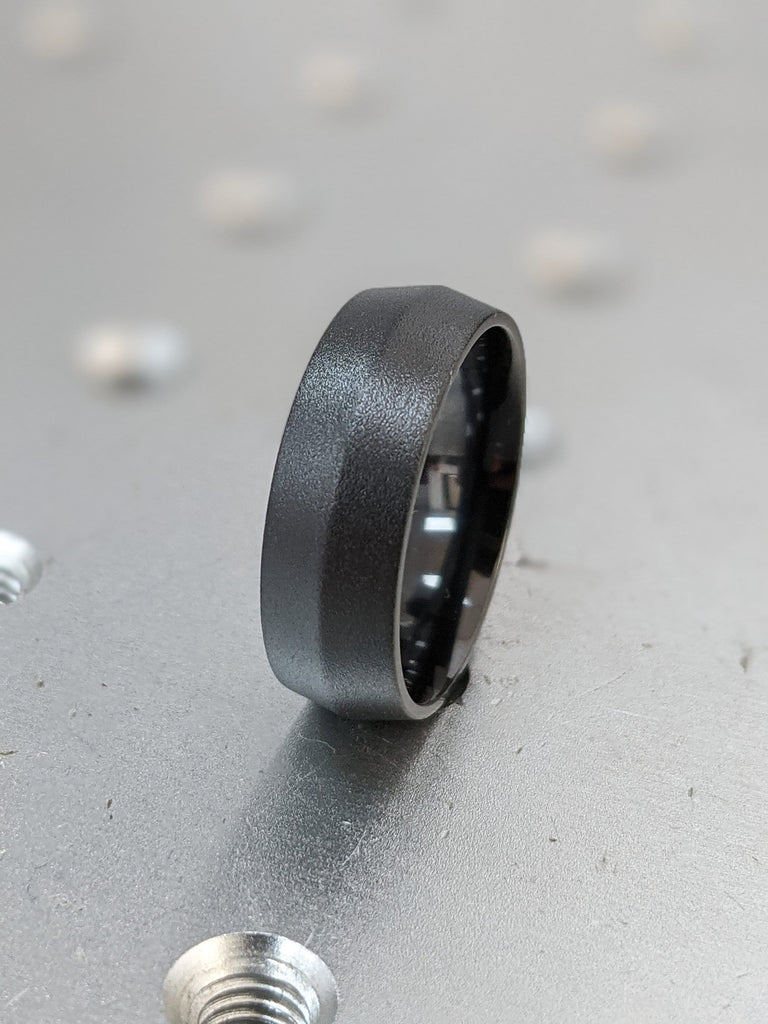 Knife Edge Black Zirconium Ring, Black Zirconium Wedding Band, Men's Wedding Band - 7mm, Satin Finish