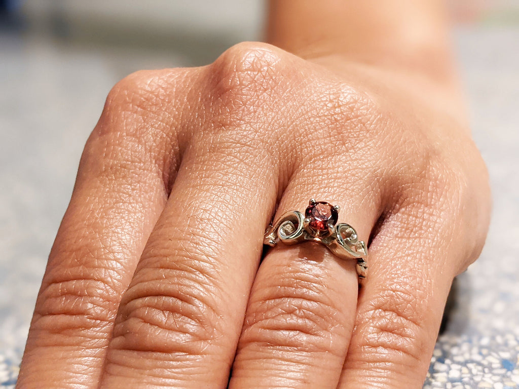 Vintage Ruby Engagement Ring 14k white gold, high profile prongs, Leaves Ring Ruby Ring, Ruby Engagement Ring Leaf, Nature Ring