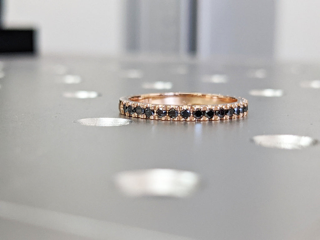 Black Diamond Half Eternity Ring / Handmade Black Diamond Band / 14k & 18k Stacking Ring Available in Gold, Rose Gold, White Gold