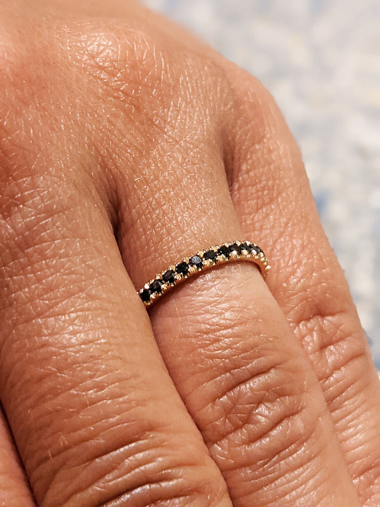 Black Diamond Half Eternity Ring / Handmade Black Diamond Band / 14k & 18k Stacking Ring Available in Gold, Rose Gold, White Gold