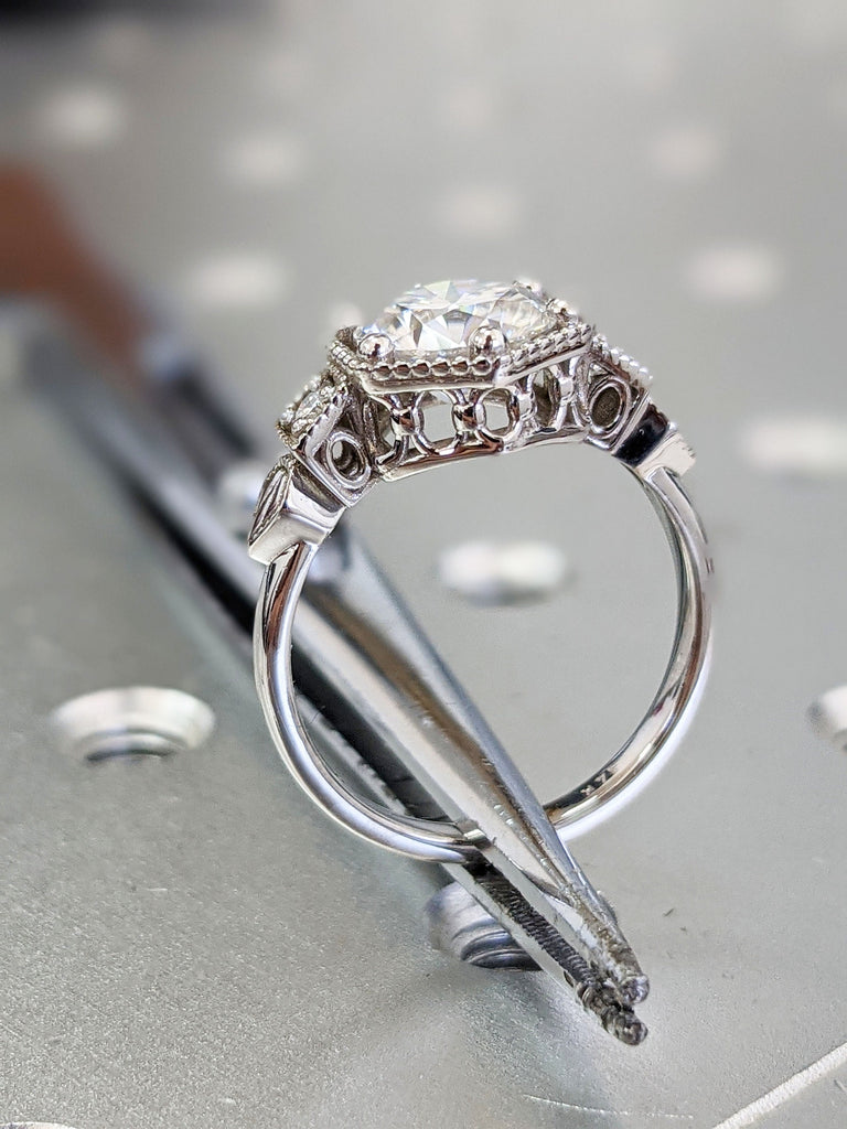 Vintage moissanite engagement ring 14k white gold diamond Art deco wedding ring diamond Vintage Filigree Ring engagement anniversary promise