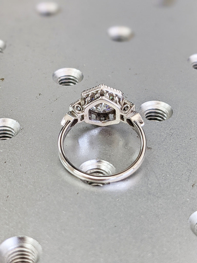 Vintage moissanite engagement ring 14k white gold diamond Art deco wedding ring diamond Vintage Filigree Ring engagement anniversary promise