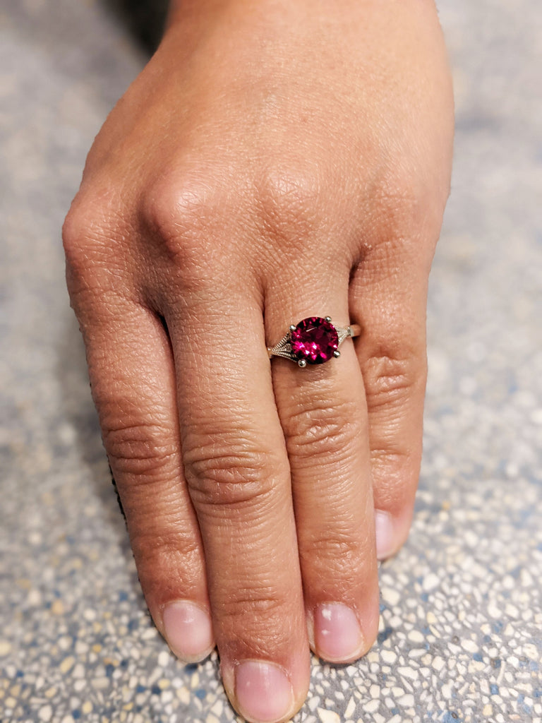 Vintage ruby engagement ring 14k white gold diamond Art deco wedding ring diamond Vintage Filigree Ring engagement anniversary promise