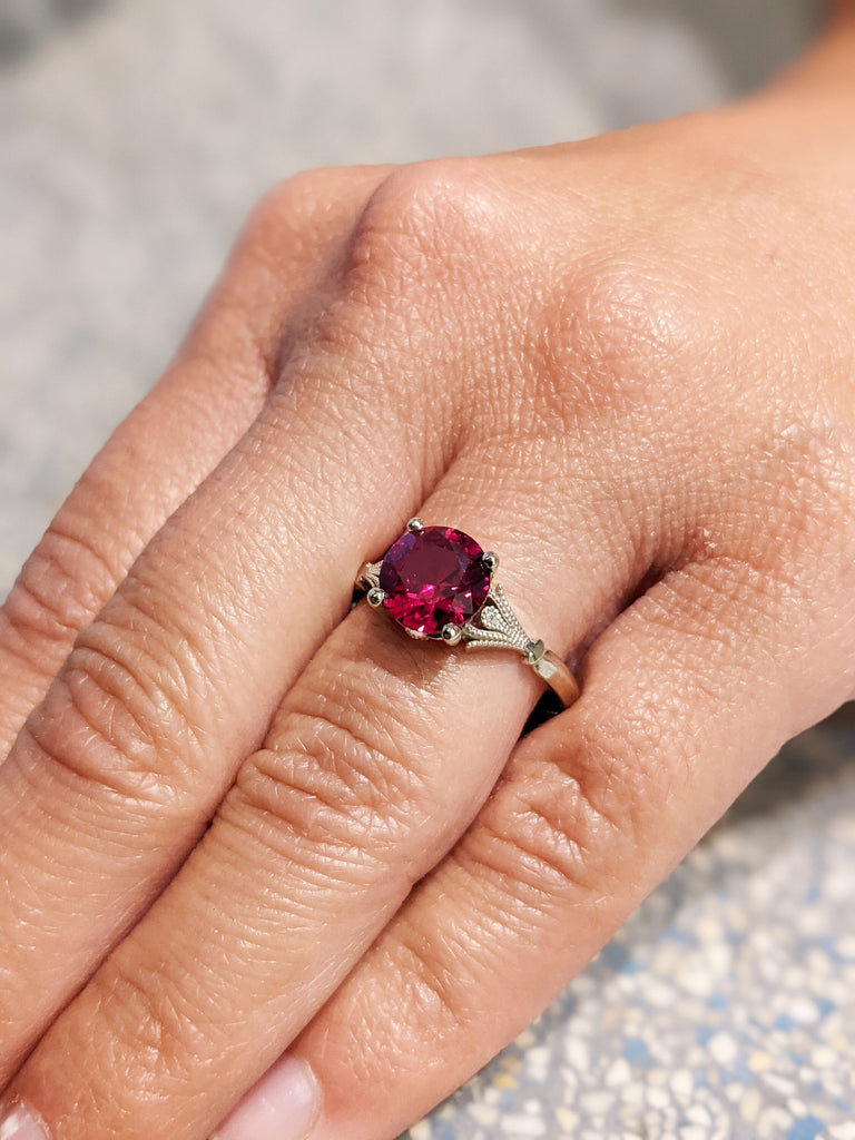 Vintage ruby engagement ring 14k white gold diamond Art deco wedding ring diamond Vintage Filigree Ring engagement anniversary promise