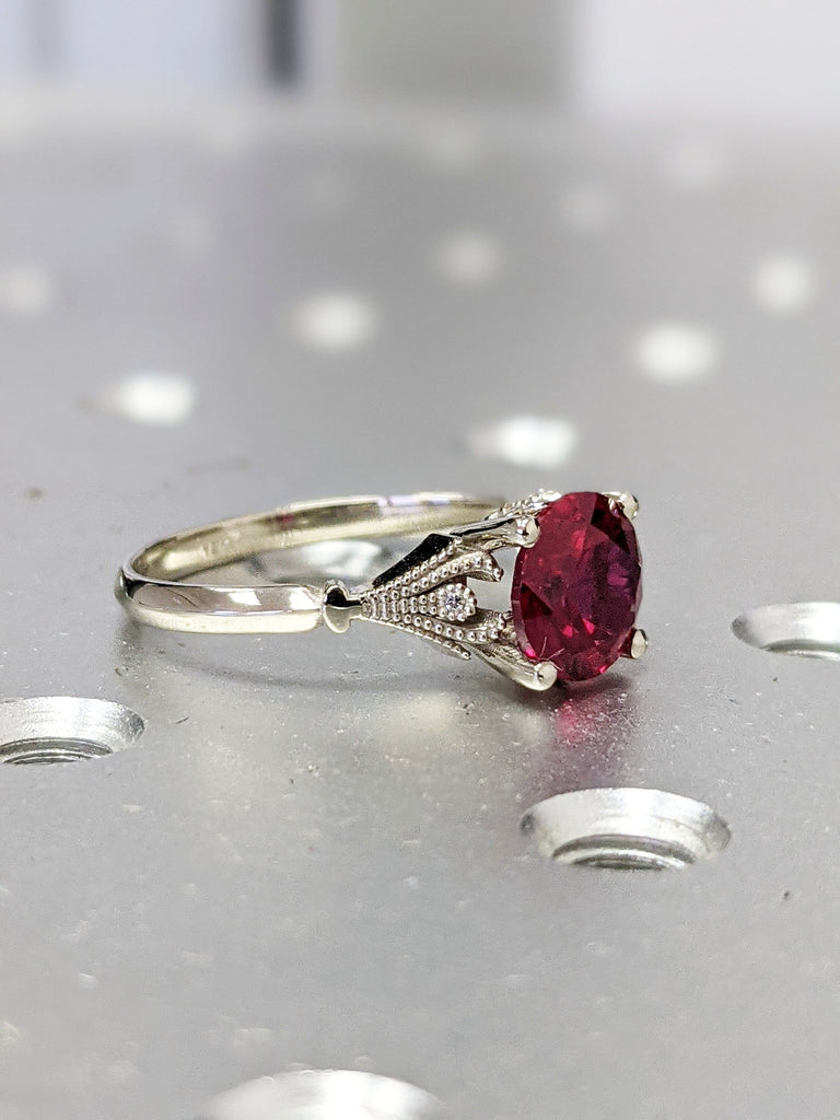 Vintage ruby engagement ring 14k white gold diamond Art deco wedding ring diamond Vintage Filigree Ring engagement anniversary promise