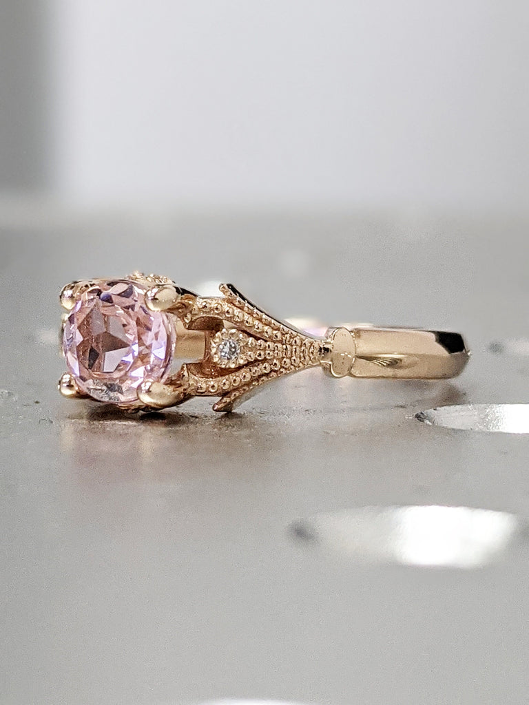 Rose Gold Morganite Ring Custom Gemstone Ring 14K or 18K White Yellow Rose Gold Fleur de Lis Pink Morganite Fleur-de-Lis Ring Solid