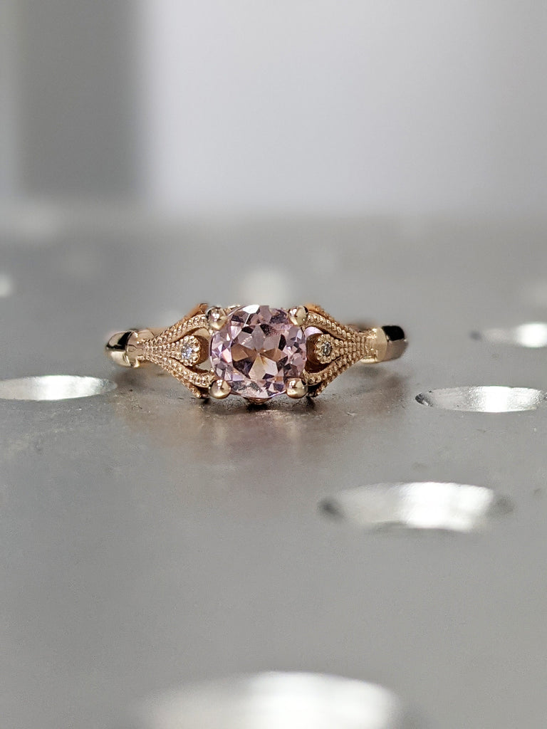 Rose Gold Morganite Ring Custom Gemstone Ring 14K or 18K White Yellow Rose Gold Fleur de Lis Pink Morganite Fleur-de-Lis Ring Solid