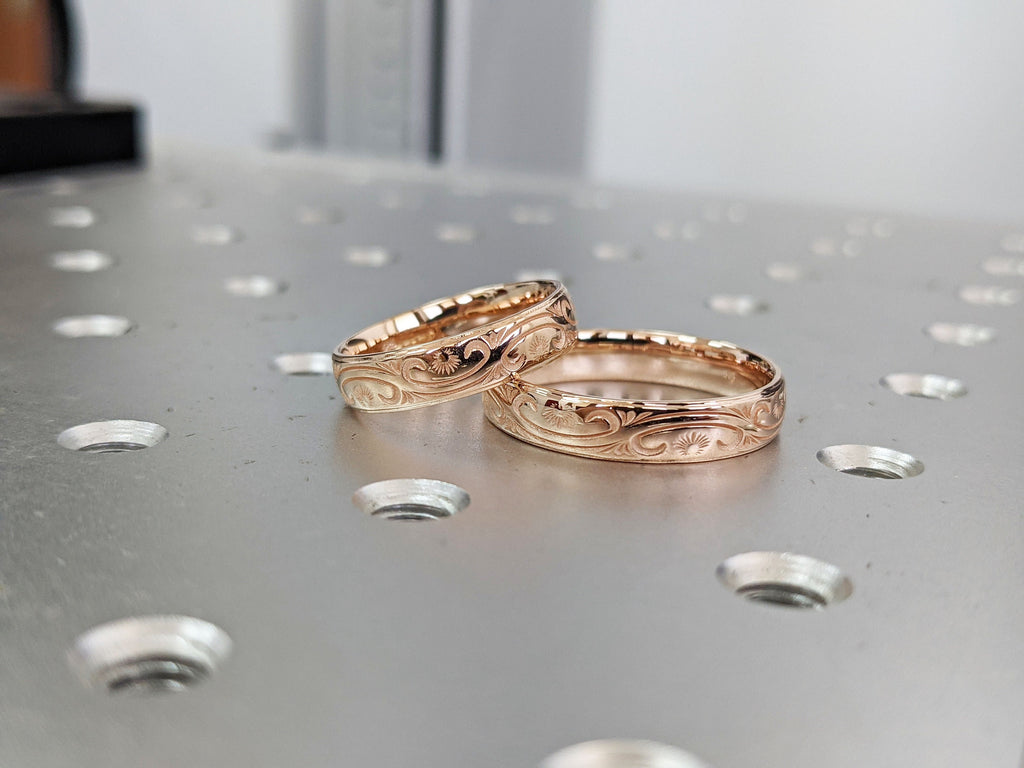 14K 18K Solid Gold Wedding Ring for Men & Women, 5mm Rose Gold Mens Wedding Band, Hand Engraved Mens Wedding Ring, Engraved Rings Paisley