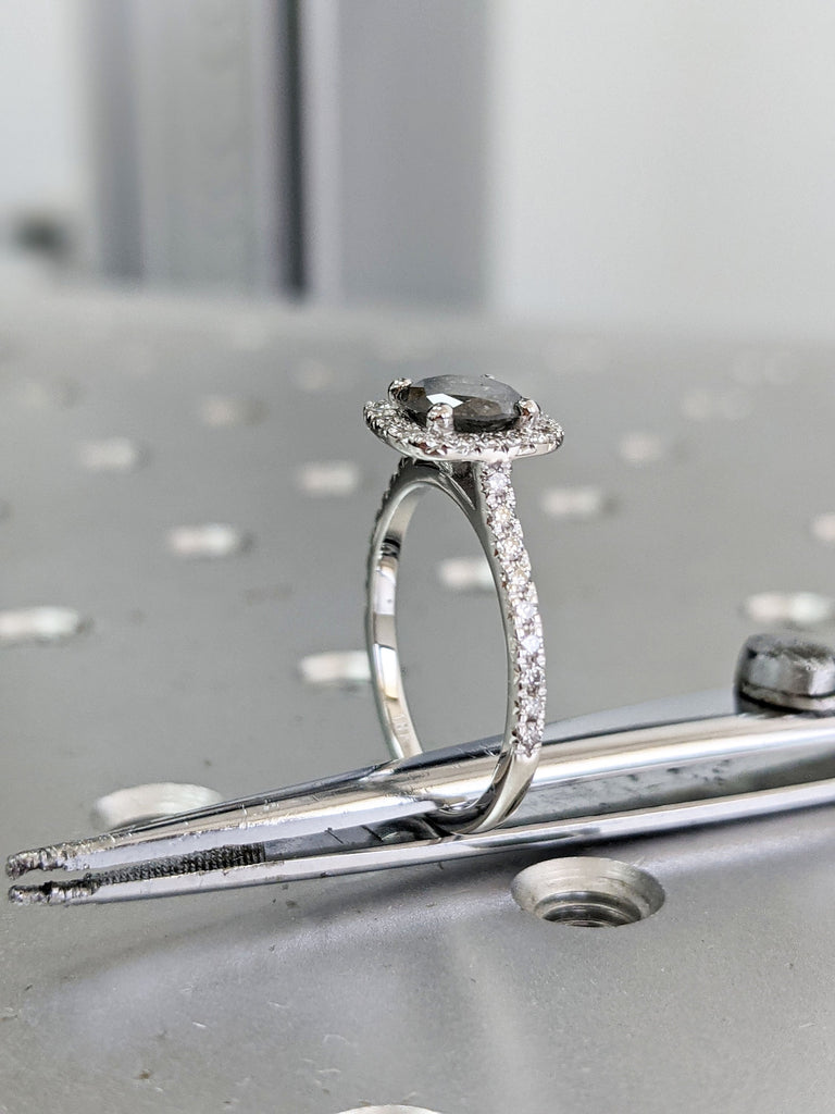 Raw Salt And Pepper Diamond Ring White Gold French Pave Salt And Pepper Diamond Halo Engagement Ring (1/3 Ct. Tw.)French Pave,Pave Halo,Nala