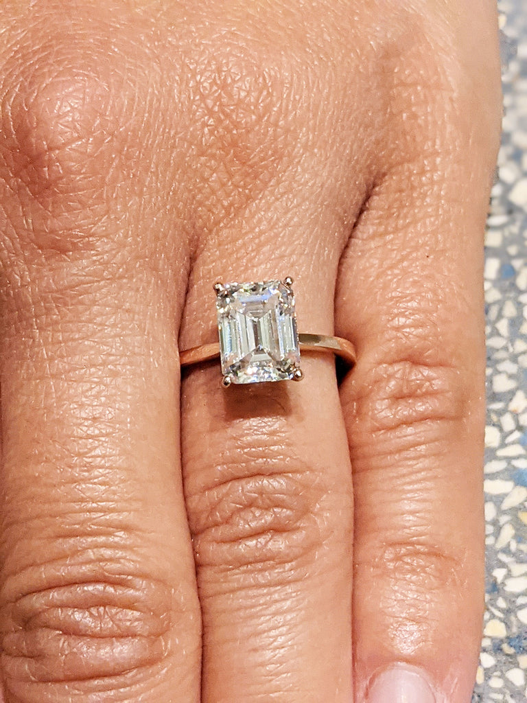 2.5 Carat Emerald Cut Solitaire Engagement Ring, Emerald Cut Engagement Ring, Emerald Cut Ring, 2.5 Ct Solid 14k Moissanite Engagement Ring