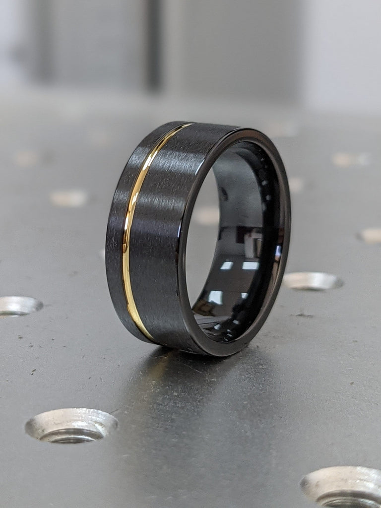 Mens Wedding Bands - Black Zirconium With 14k Gold. Black Wedding Rings, Black Wedding Bands, Black Ring