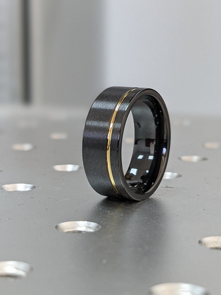 Mens Wedding Bands - Black Zirconium With 14k Gold. Black Wedding Rings, Black Wedding Bands, Black Ring