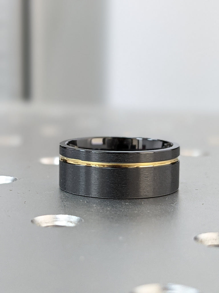 Mens Wedding Bands - Black Zirconium With 14k Gold. Black Wedding Rings, Black Wedding Bands, Black Ring