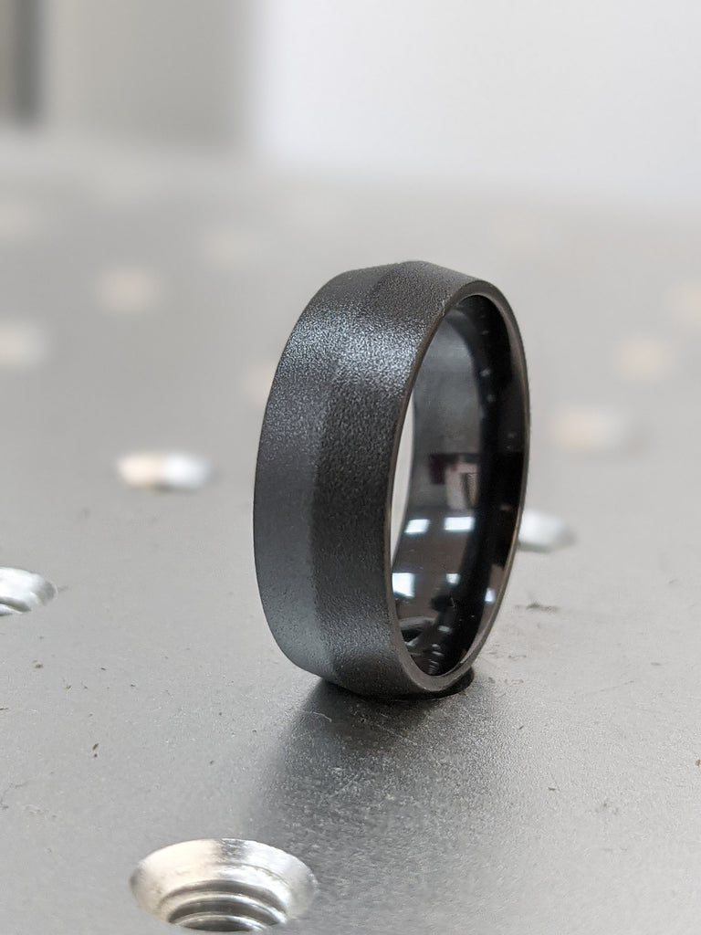 Knife Edge Black Zirconium Ring, Black Zirconium Wedding Band, Men's Wedding Band - 7mm, Satin Finish