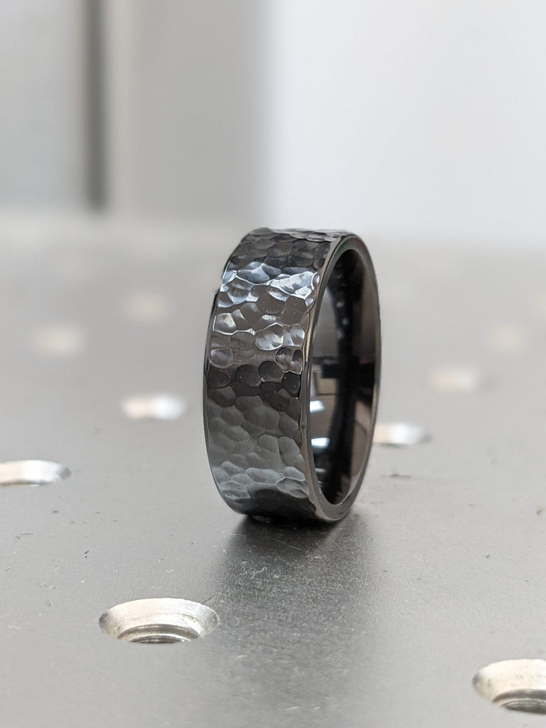 Black Wedding Band, Hammered Ring, Zirconium Ring, Black Engagement Band, Men's Black Ring, Women's Black Ring, Handmade Ring