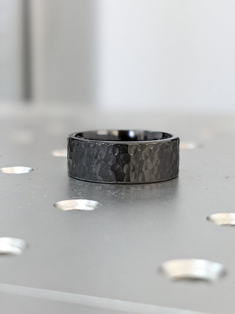 Black Wedding Band, Hammered Ring, Zirconium Ring, Black Engagement Band, Men's Black Ring, Women's Black Ring, Handmade Ring