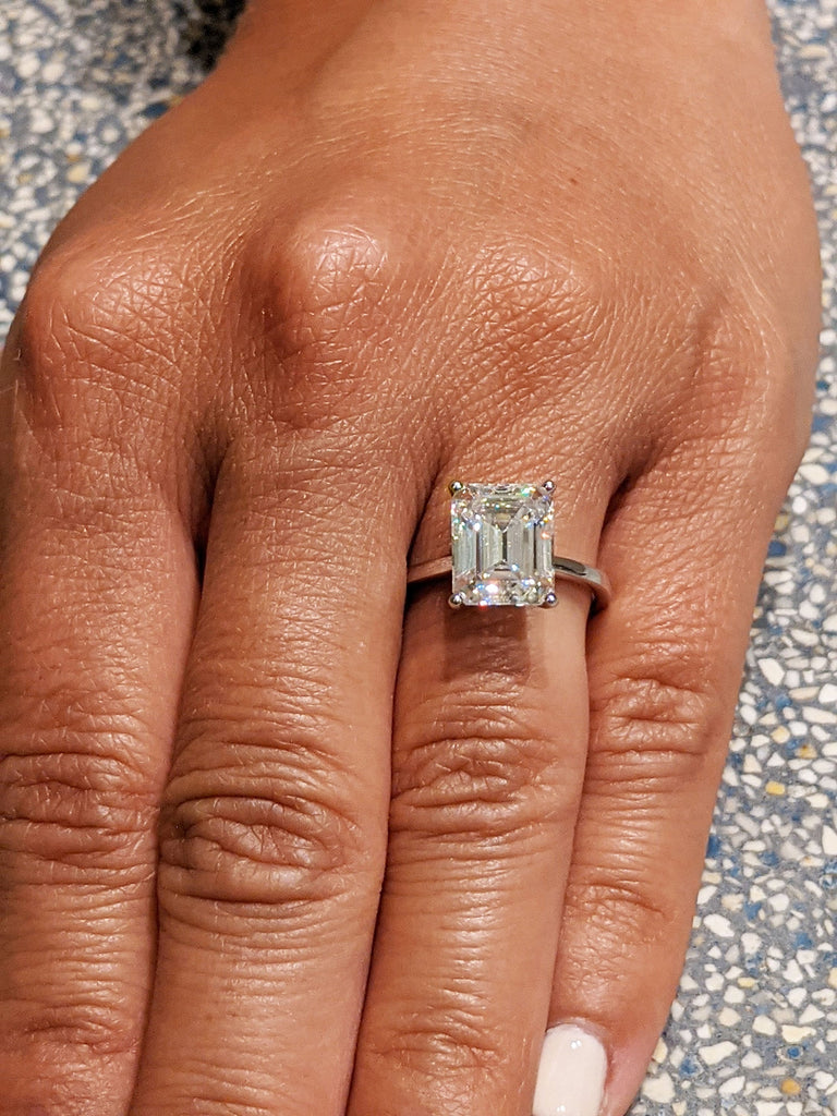 3 Carat Emerald Cut Solitaire Engagement Ring, Emerald Cut Engagement Ring, Emerald Cut Ring, 3 Ct Solid 14k Moissanite Engagement Ring