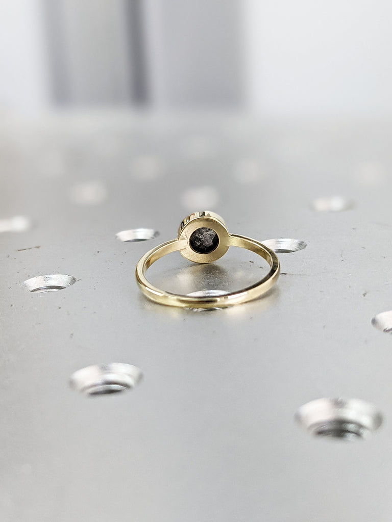 Raw Diamond, Unique Engagement, Salt and Pepper, Black diamond, Rose Cut, Bezel setting, Simple Alternative, Custom Handmade Diamond Ring