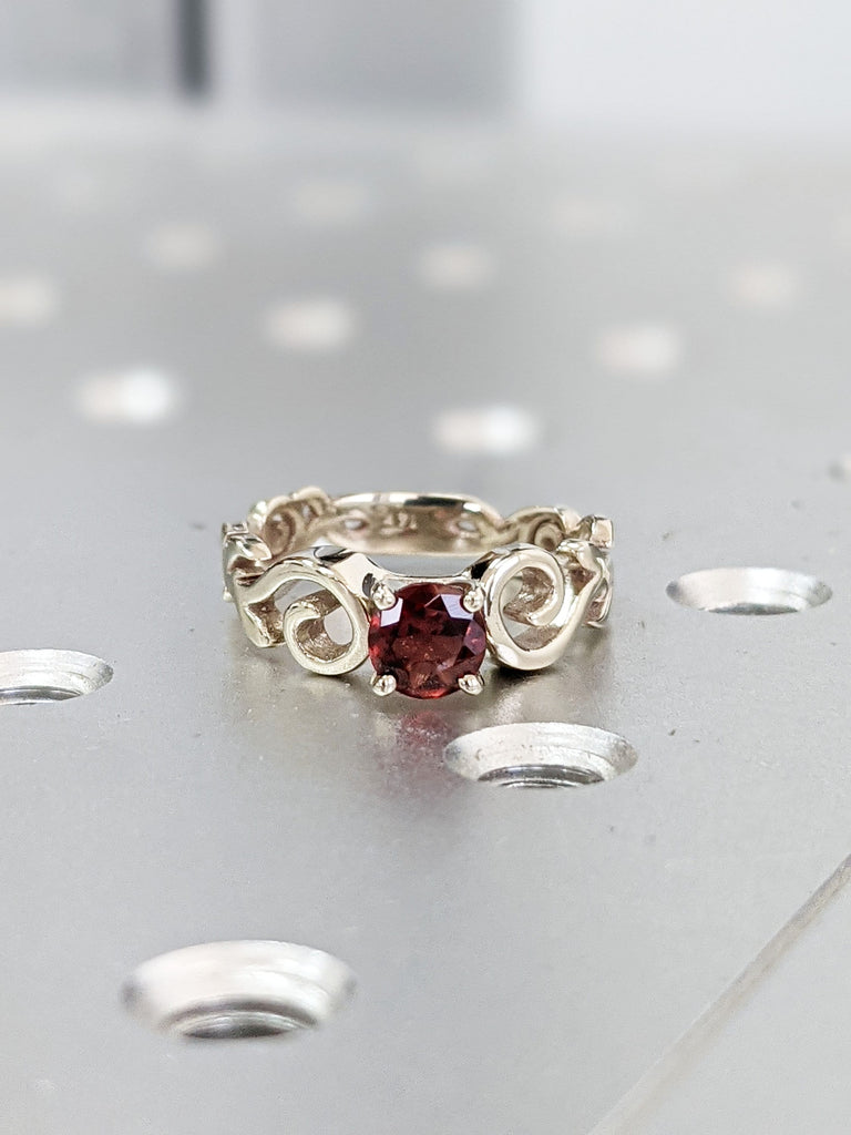 Vintage Ruby Engagement Ring 14k white gold, high profile prongs, Leaves Ring Ruby Ring, Ruby Engagement Ring Leaf, Nature Ring