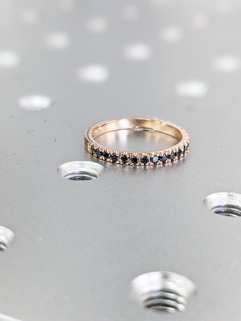 Black Diamond Half Eternity Ring / Handmade Black Diamond Band / 14k & 18k Stacking Ring Available in Gold, Rose Gold, White Gold