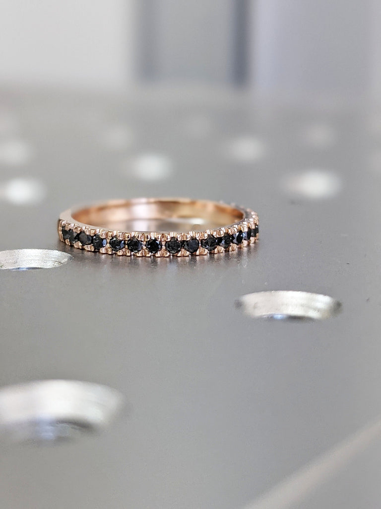 Black Diamond Half Eternity Ring / Handmade Black Diamond Band / 14k & 18k Stacking Ring Available in Gold, Rose Gold, White Gold