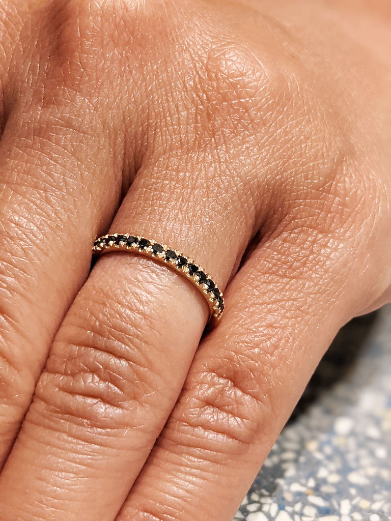 Black Diamond Half Eternity Ring / Handmade Black Diamond Band / 14k & 18k Stacking Ring Available in Gold, Rose Gold, White Gold